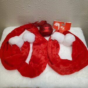 Set of 2 Christmas Scarves with Bells Red White & Merry Christmas Bell Hanger